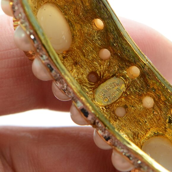 Vintage Kenneth Jay Lane KJL  Crystal Cabochon Pearl Bracelet - Picture 7 of 8